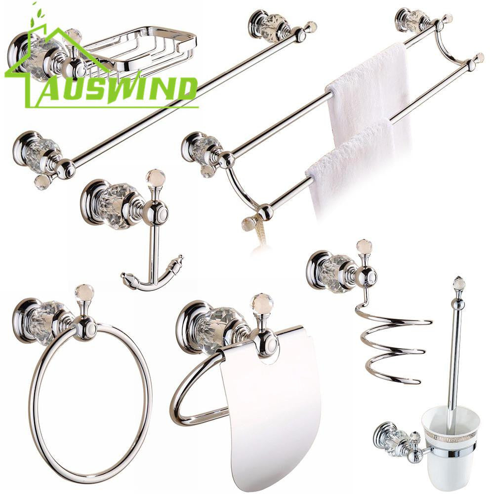 Luxury Crystal Silver Bathroom Accessories Set Chrome Polished Brass Bath Hardware Set Wall Mounted Bathroom Products TS1102-Dollar Bargains Online Shopping Australia