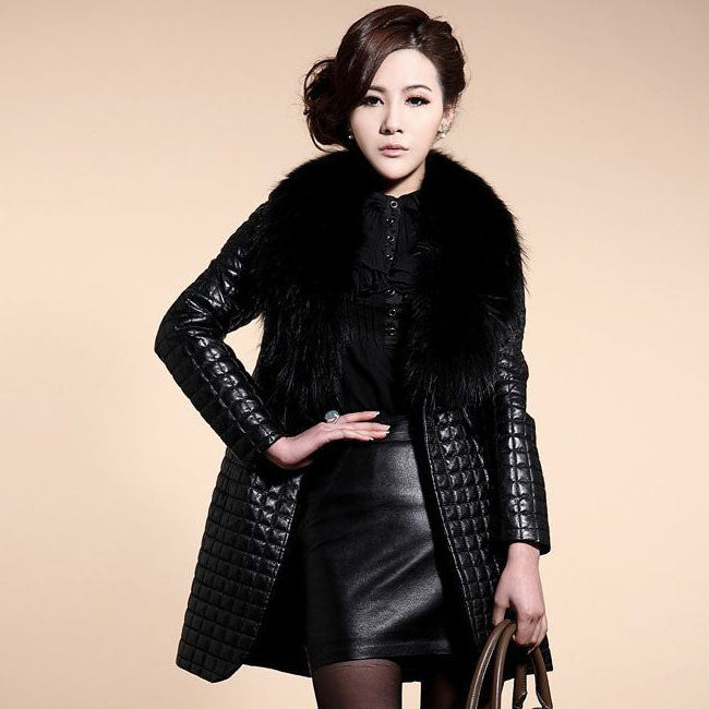 Clothing Womens Coats Faux Fur Collar Coat Leather Jacket Coats Outerwear Winter Warm Long Parkas Jacket Outwear Q1065-Dollar Bargains Online Shopping Australia