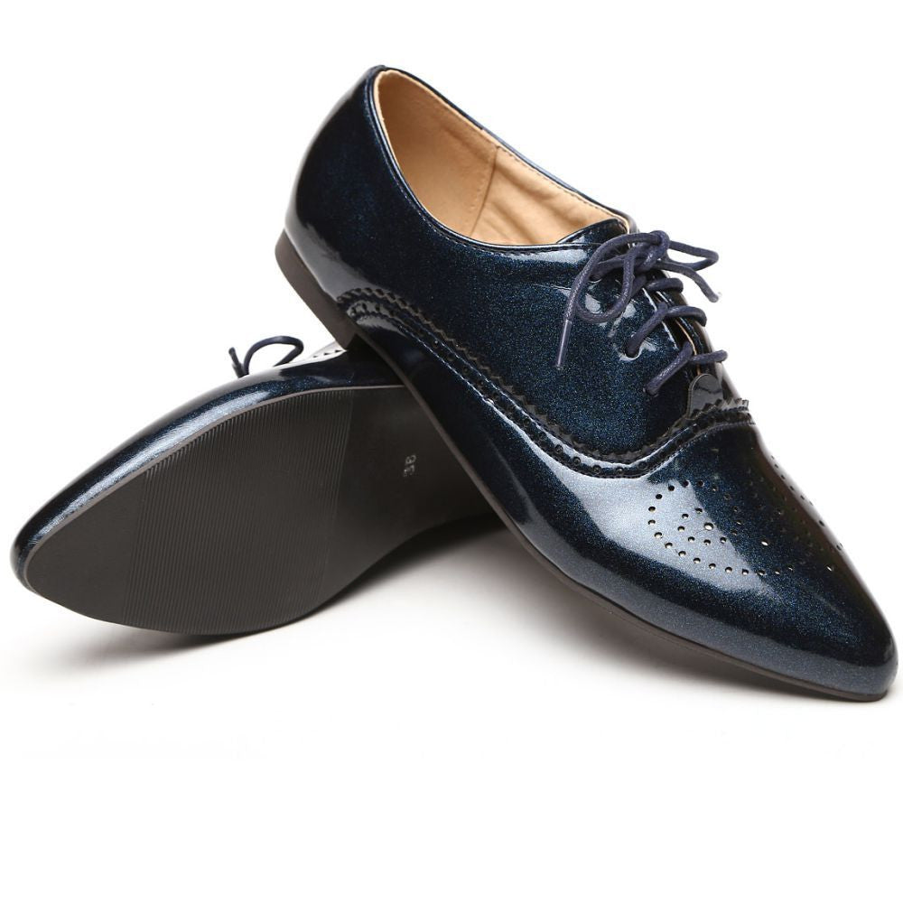 Brand Fashion Women Glossy Oxfords Black Blue White Female Brogue Shoes Low Heels ASP51-5 Plus Big Size 32 43 10-Dollar Bargains Online Shopping Australia