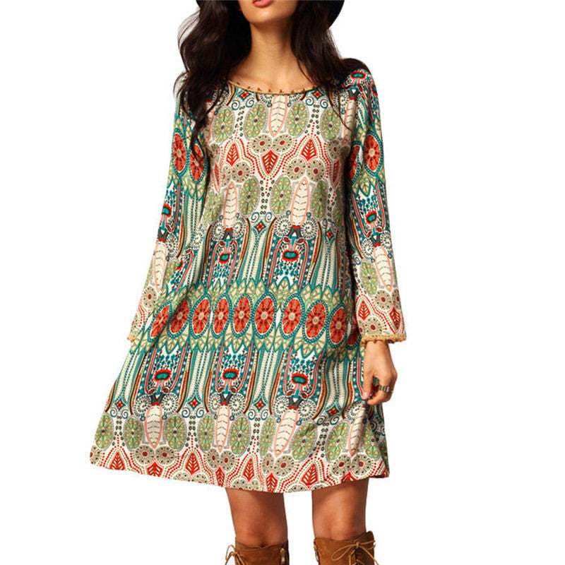 Summer Vintage Ethnic Dress Sexy Women Boho Floral Printed Casual Beach Dress Loose Sundress - CelebritystyleFashion.com.au online clothing shop australia