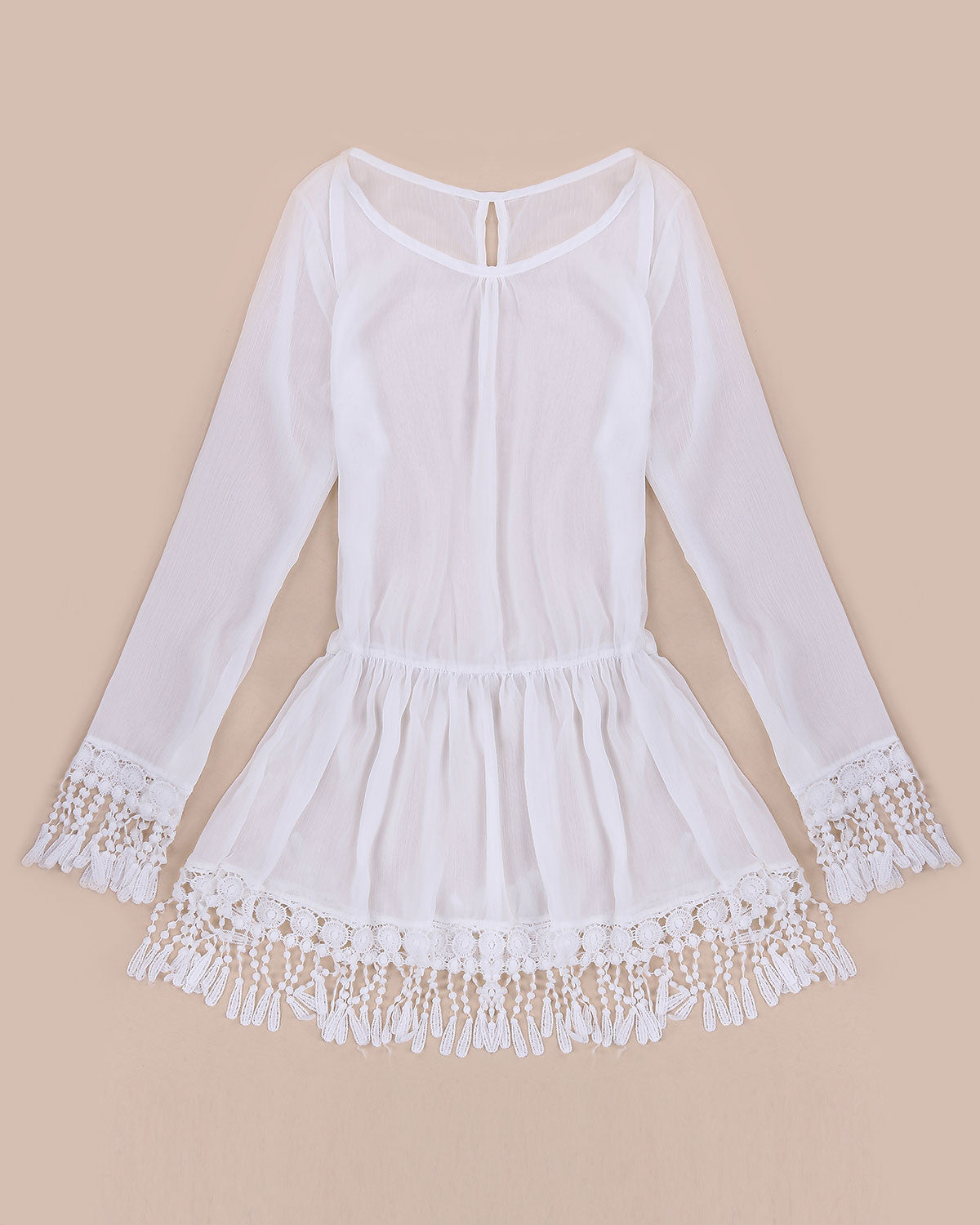 Summer Women Boho Tassel Lace Dress Sexy Crochet Tunic Beach Party Dresses Black White Chiffion-Dollar Bargains Online Shopping Australia