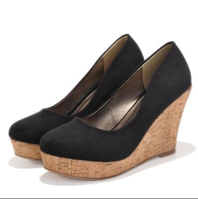Classics Brand Genuine Leather Suede Wedges High Heels Platform Round Toe Pumps Women's Shoes - CelebritystyleFashion.com.au online clothing shop australia