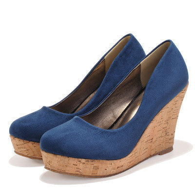 Classics Brand Genuine Leather Suede Wedges High Heels Platform Round Toe Pumps Women's Shoes - CelebritystyleFashion.com.au online clothing shop australia