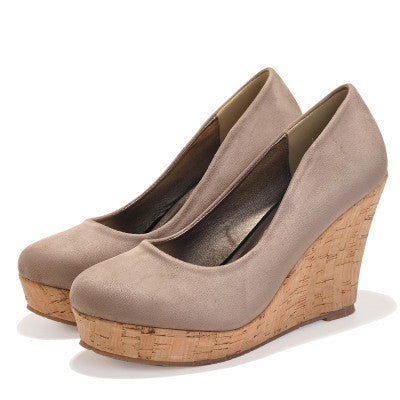 Classics Brand Genuine Leather Suede Wedges High Heels Platform Round Toe Pumps Women's Shoes - CelebritystyleFashion.com.au online clothing shop australia