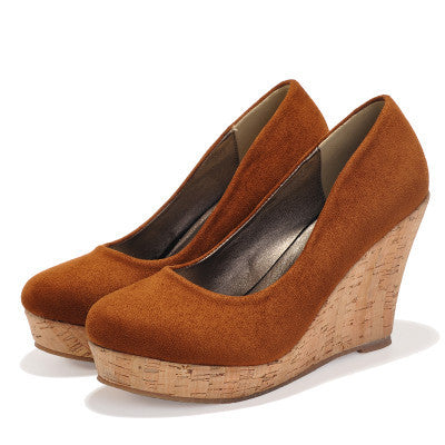 Classics Brand Genuine Leather Suede Wedges High Heels Platform Round Toe Pumps Women's Shoes - CelebritystyleFashion.com.au online clothing shop australia
