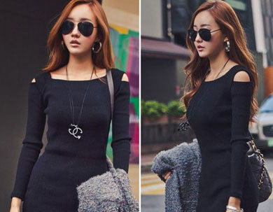 Fashion Winter Women Sweater Dress Women Clothes Ladies Long Sleeve Knitted Bodycon Stretch Party Casual Dress Black Gray CL1114 - CelebritystyleFashion.com.au online clothing shop australia