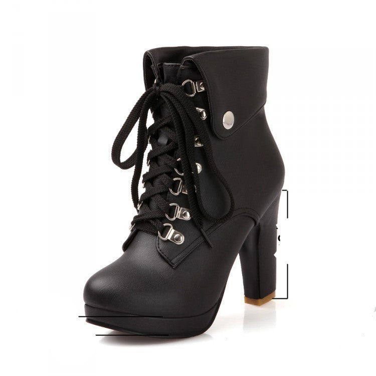 Women Faux Leather Ankle Boots Designer Fashion Platform Chunky High Heels Lace Up Short Booties Woman Autumn Winter Shoes - CelebritystyleFashion.com.au online clothing shop australia