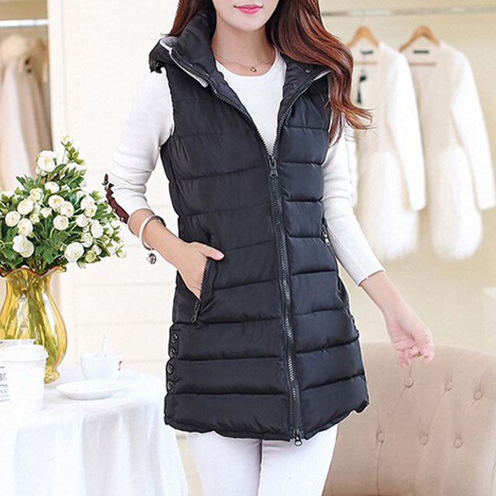 Winter Hooded Vest Women New Fashion Waistcoat Plus Size Pockets Zipper Slim Long Style Candy Colors Vests WWV191 - CelebritystyleFashion.com.au online clothing shop australia