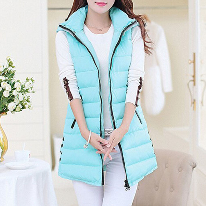 Winter Hooded Vest Women New Fashion Waistcoat Plus Size Pockets Zipper Slim Long Style Candy Colors Vests WWV191 - CelebritystyleFashion.com.au online clothing shop australia