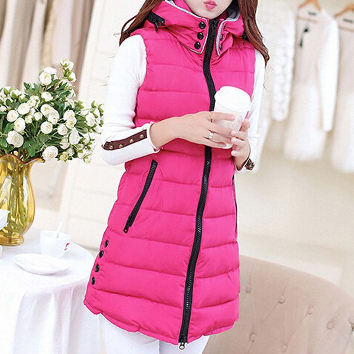 Winter Hooded Vest Women New Fashion Waistcoat Plus Size Pockets Zipper Slim Long Style Candy Colors Vests WWV191 - CelebritystyleFashion.com.au online clothing shop australia