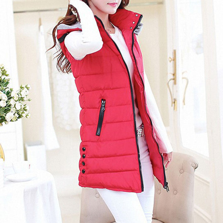 Winter Hooded Vest Women New Fashion Waistcoat Plus Size Pockets Zipper Slim Long Style Candy Colors Vests WWV191 - CelebritystyleFashion.com.au online clothing shop australia