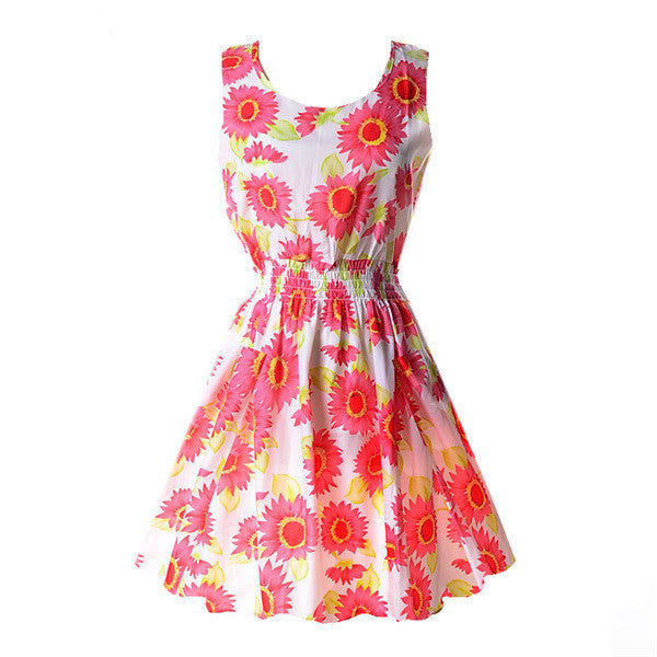 New Summer Women Tank Chiffon Beach Dress Sleeveless Sundress Floral Mini Dresses M L XL XXL 21 Colors - CelebritystyleFashion.com.au online clothing shop australia