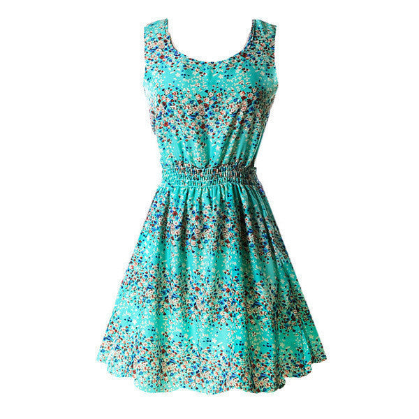 New Summer Women Tank Chiffon Beach Dress Sleeveless Sundress Floral Mini Dresses M L XL XXL 21 Colors - CelebritystyleFashion.com.au online clothing shop australia