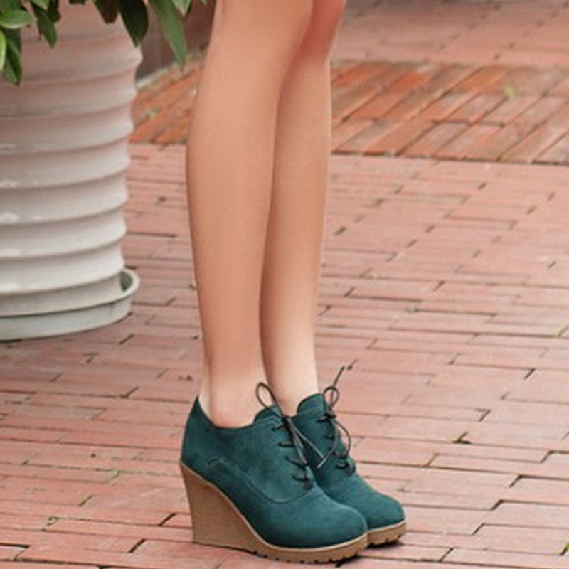 Wedges Women Boots Fashion Flock High-heeled Platform Ankle Boots Lace Up High Heels Spring Autumn Shoes For Women - CelebritystyleFashion.com.au online clothing shop australia