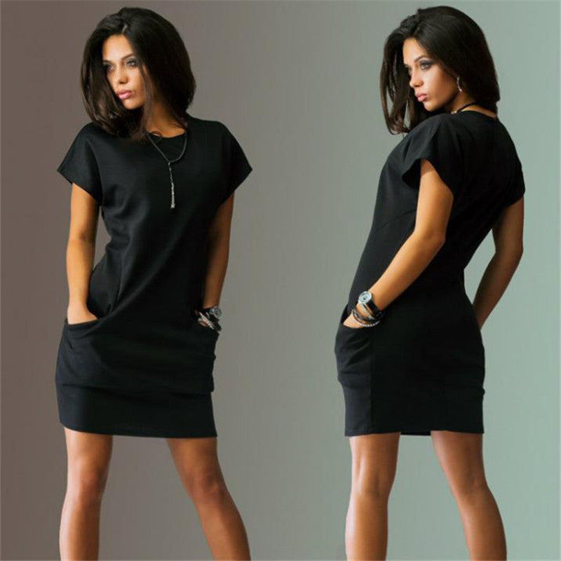 Summer women sexy Slim dress o-neck Black and red dress Casual Batwing Short sleeve mini Shirt Dress Vestidos Bodycon - CelebritystyleFashion.com.au online clothing shop australia