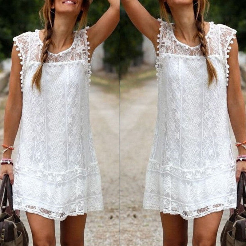 Vestidos Summer Elegant ZANZEA Women Casual Solid Short Sleeve Slim Lace Mini Dress Tops Ladies Sexy White Dress Plus Size - CelebritystyleFashion.com.au online clothing shop australia