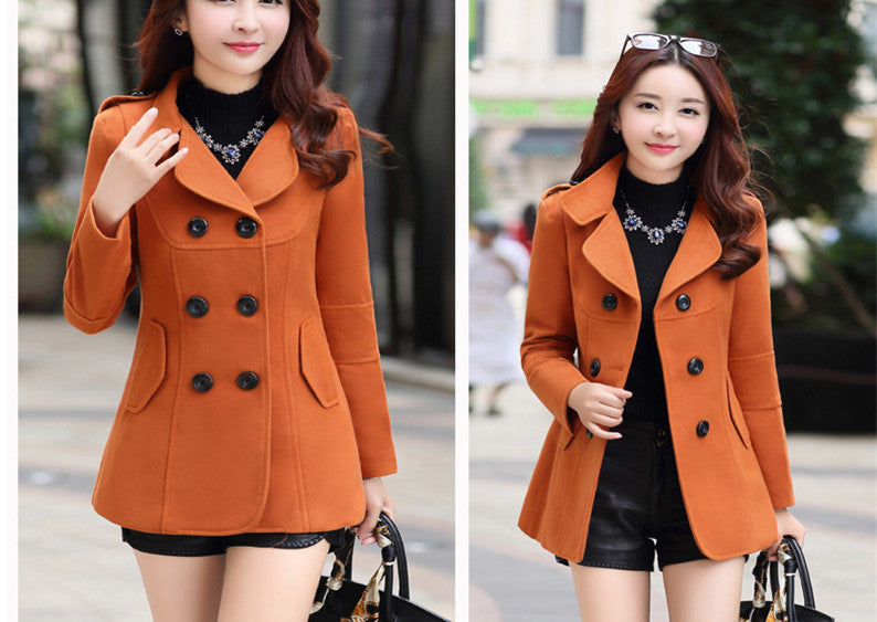 Women Woolen Coats Winter Trench Coat Fashion Solid Double Breasted Overcoat Turn-down Collar Slim Outerwear C8103 - CelebritystyleFashion.com.au online clothing shop australia