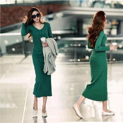 hot winter women Long Dress of micro V-neck dress sexy Slim package hip tight knit bottoming Dress Autumn Dress Vestidos - CelebritystyleFashion.com.au online clothing shop australia