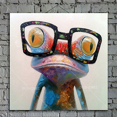 Cartoon Animal Abstract Oil Painting Frog Wears Glasses Unframed Canvas for Kids Rooms for Living Room Bedroom Dining Office Cafe-Dollar Bargains Online Shopping Australia