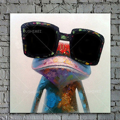 Cartoon Animal Abstract Oil Painting Frog Wears Glasses Unframed Canvas for Kids Rooms for Living Room Bedroom Dining Office Cafe-Dollar Bargains Online Shopping Australia