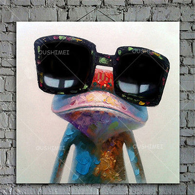 Cartoon Animal Abstract Oil Painting Frog Wears Glasses Unframed Canvas for Kids Rooms for Living Room Bedroom Dining Office Cafe-Dollar Bargains Online Shopping Australia