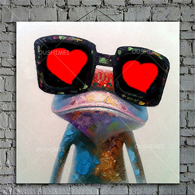 Cartoon Animal Abstract Oil Painting Frog Wears Glasses Unframed Canvas for Kids Rooms for Living Room Bedroom Dining Office Cafe-Dollar Bargains Online Shopping Australia