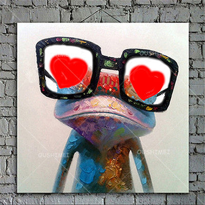 Cartoon Animal Abstract Oil Painting Frog Wears Glasses Unframed Canvas for Kids Rooms for Living Room Bedroom Dining Office Cafe-Dollar Bargains Online Shopping Australia