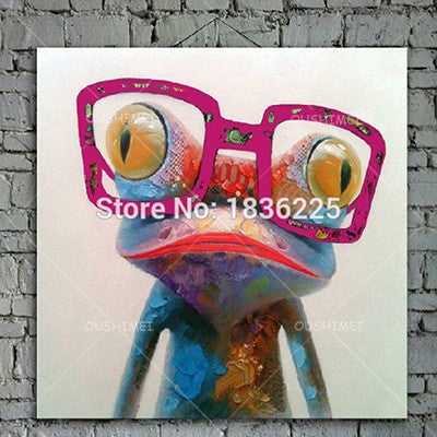 Cartoon Animal Abstract Oil Painting Frog Wears Glasses Unframed Canvas for Kids Rooms for Living Room Bedroom Dining Office Cafe-Dollar Bargains Online Shopping Australia