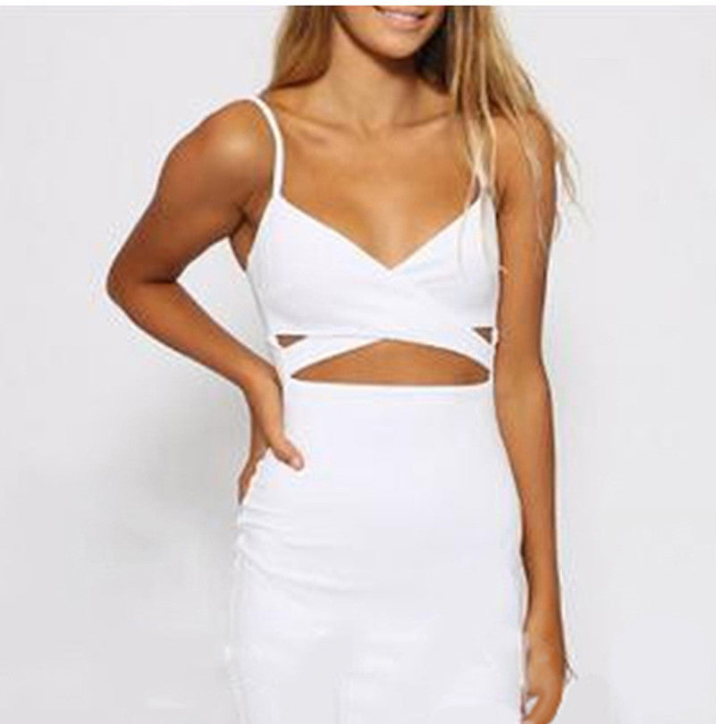 Ladies Women Sleeveless Sexy False 2 Piece Set Bandage Cut Out Bodycon Dress Women White Black Club Summer Dress CL2381 - CelebritystyleFashion.com.au online clothing shop australia