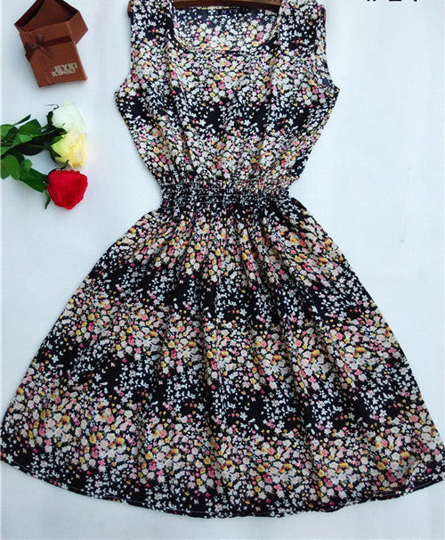 Women casual Bohemian floral leopard sleeveless vest printed beach chiffon dress nz17 - CelebritystyleFashion.com.au online clothing shop australia