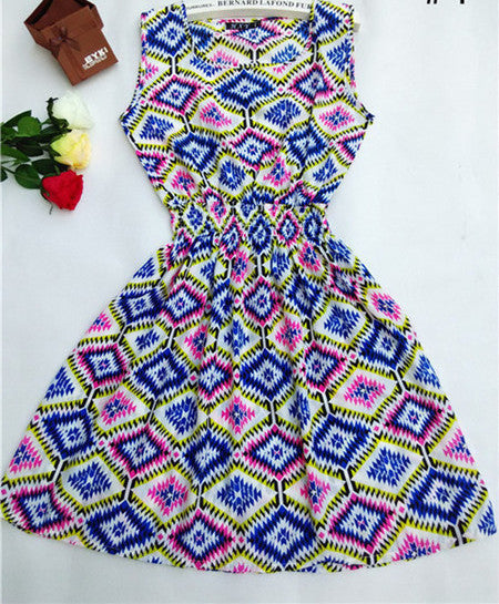 Women casual Bohemian floral leopard sleeveless vest printed beach chiffon dress nz17 - CelebritystyleFashion.com.au online clothing shop australia