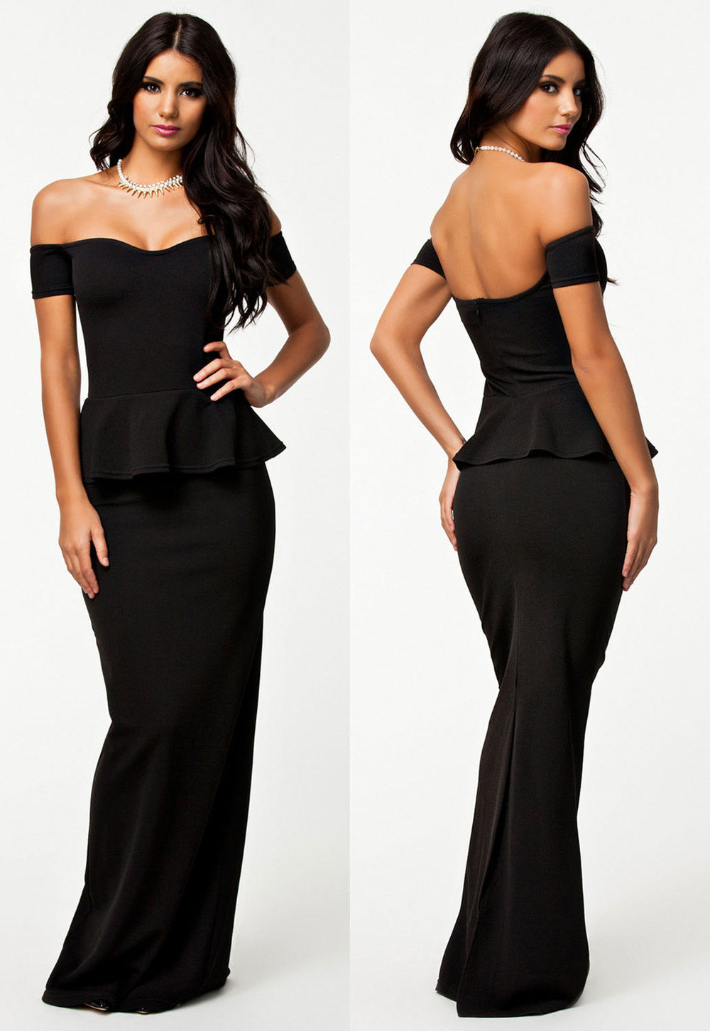New women dress 3 colors Sexy Peplum Maxi Dress With Drop shoulder Long Dress LC6244 plus size M L XL XXL - CelebritystyleFashion.com.au online clothing shop australia