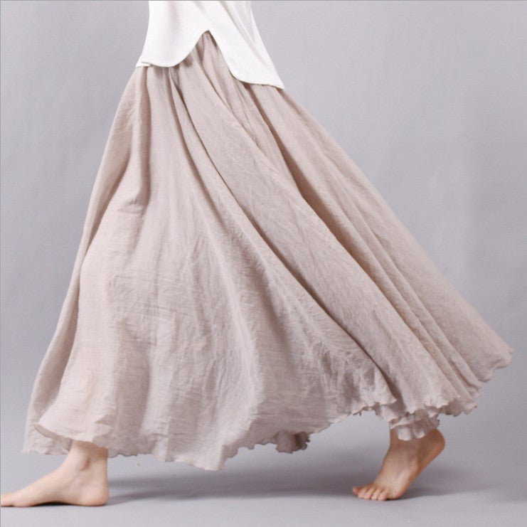 Women Linen Cotton Long Skirts Elastic Waist Pleated Maxi Skirts Beach Boho Vintage Summer Skirts Faldas Saia - CelebritystyleFashion.com.au online clothing shop australia