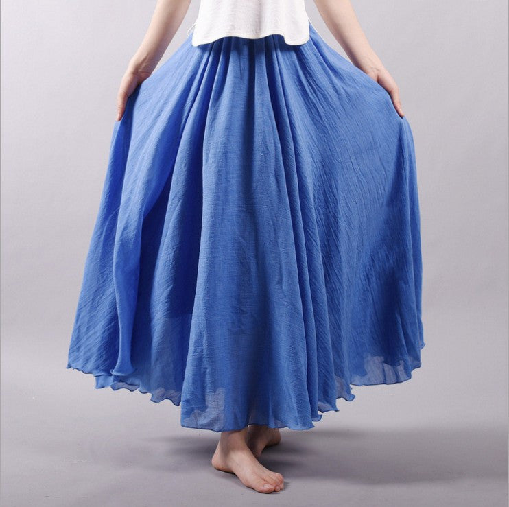 Women Linen Cotton Long Skirts Elastic Waist Pleated Maxi Skirts Beach Boho Vintage Summer Skirts Faldas Saia - CelebritystyleFashion.com.au online clothing shop australia