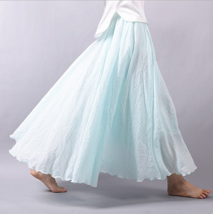 Women Linen Cotton Long Skirts Elastic Waist Pleated Maxi Skirts Beach Boho Vintage Summer Skirts Faldas Saia - CelebritystyleFashion.com.au online clothing shop australia