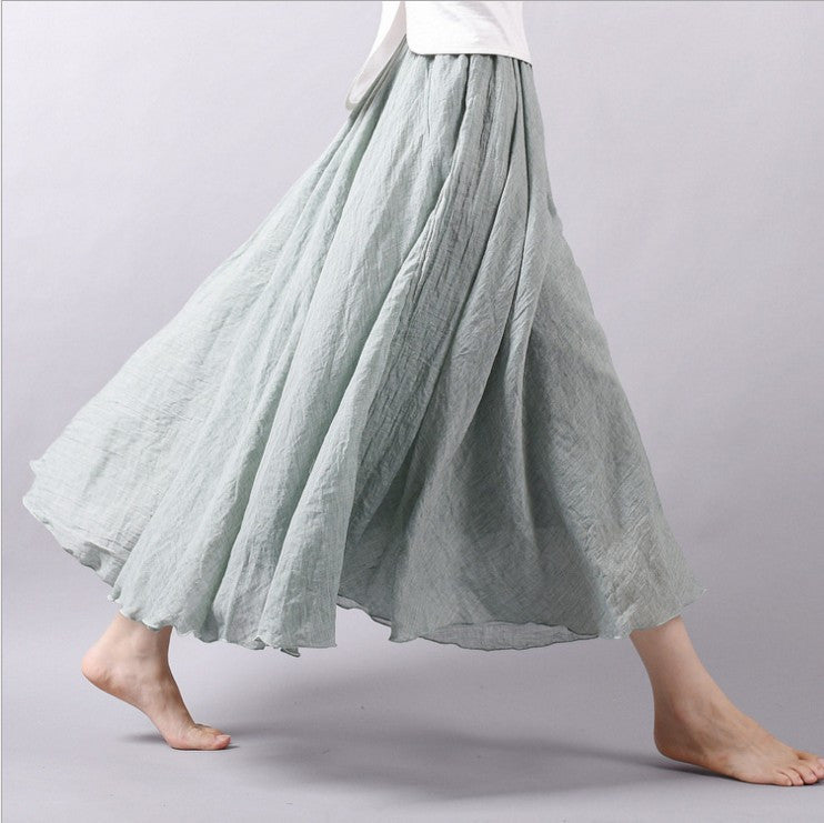 Women Linen Cotton Long Skirts Elastic Waist Pleated Maxi Skirts Beach Boho Vintage Summer Skirts Faldas Saia - CelebritystyleFashion.com.au online clothing shop australia