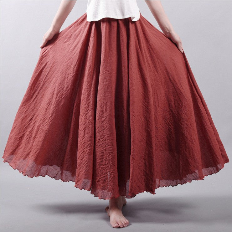 Women Linen Cotton Long Skirts Elastic Waist Pleated Maxi Skirts Beach Boho Vintage Summer Skirts Faldas Saia - CelebritystyleFashion.com.au online clothing shop australia