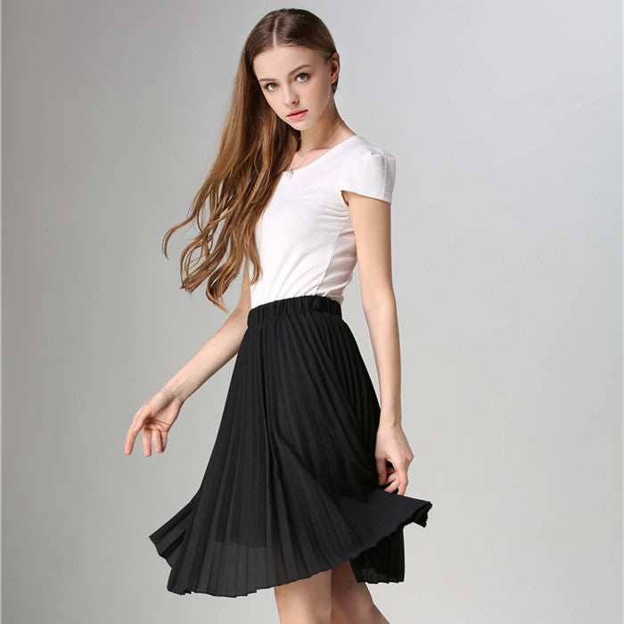 Pleated Skirt Autumn/Winter European Style Elegant Tulle Pleated Skirt Blue Chiffon Skirt Women's Vintage Pink Midi Skirt - CelebritystyleFashion.com.au online clothing shop australia