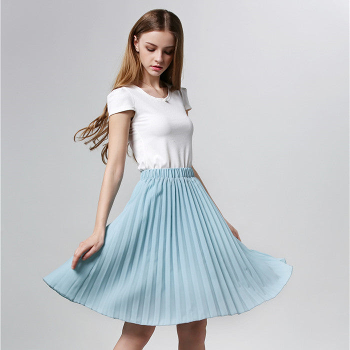 Pleated Skirt Autumn/Winter European Style Elegant Tulle Pleated Skirt Blue Chiffon Skirt Women's Vintage Pink Midi Skirt - CelebritystyleFashion.com.au online clothing shop australia