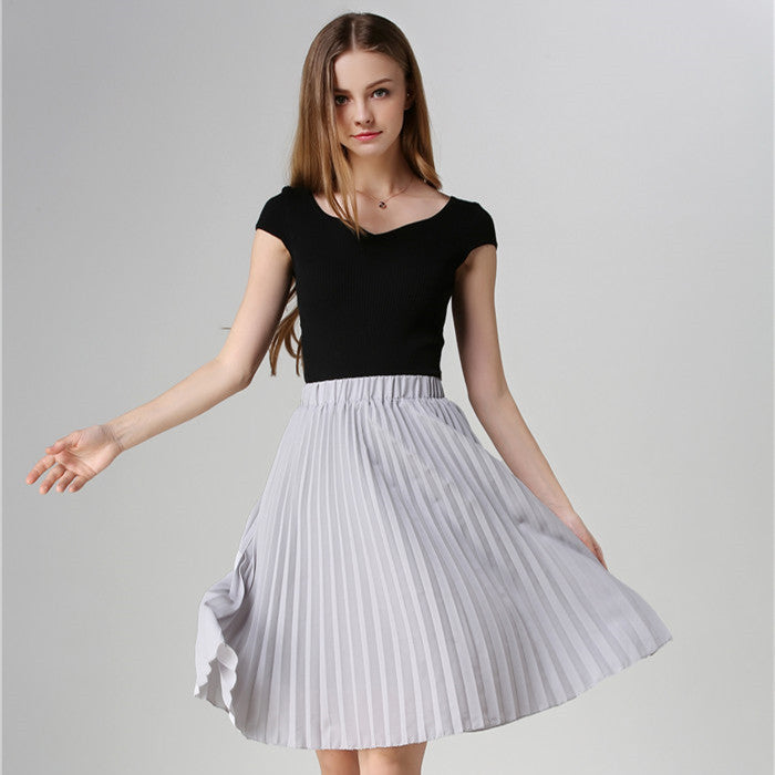 Pleated Skirt Autumn/Winter European Style Elegant Tulle Pleated Skirt Blue Chiffon Skirt Women's Vintage Pink Midi Skirt - CelebritystyleFashion.com.au online clothing shop australia