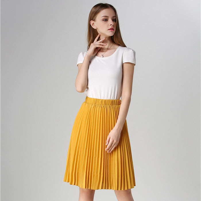 Pleated Skirt Autumn/Winter European Style Elegant Tulle Pleated Skirt Blue Chiffon Skirt Women's Vintage Pink Midi Skirt - CelebritystyleFashion.com.au online clothing shop australia