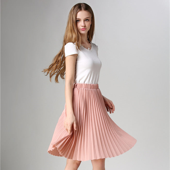 Pleated Skirt Autumn/Winter European Style Elegant Tulle Pleated Skirt Blue Chiffon Skirt Women's Vintage Pink Midi Skirt - CelebritystyleFashion.com.au online clothing shop australia