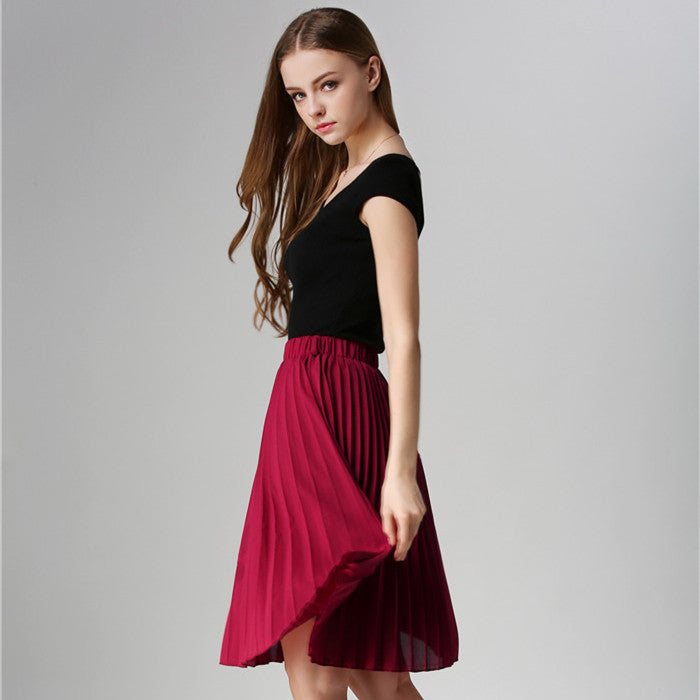 Pleated Skirt Autumn/Winter European Style Elegant Tulle Pleated Skirt Blue Chiffon Skirt Women's Vintage Pink Midi Skirt - CelebritystyleFashion.com.au online clothing shop australia