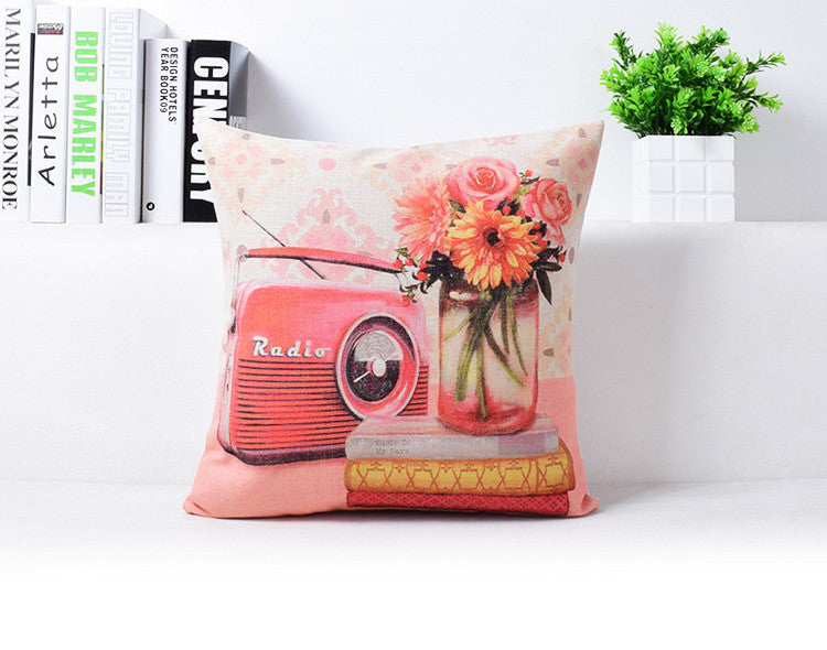Vintage Phone Typewriter Radio Camera Flowers Home Decor cushion Linen cotton pillow sofa cushions decorative Throw Pillow-Dollar Bargains Online Shopping Australia