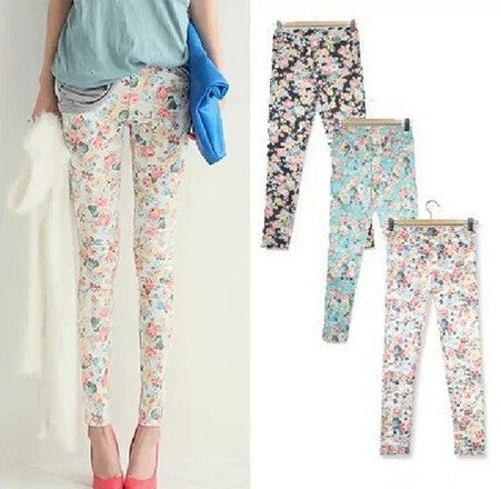 Women Summer Capris M L Plus Size 6 Color ,Young Girl Slim Floral Pants Printed Flower Skinny Straight Pencil Pants-Dollar Bargains Online Shopping Australia