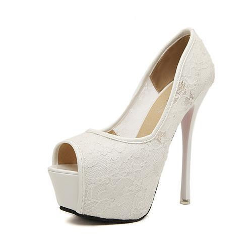 Women Pumps Fashion Lace Peep Toe High Heels Ladies Wedding Shoes Platform White Party Shoes Female Sapatos Femininos - CelebritystyleFashion.com.au online clothing shop australia