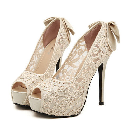 Women Pumps Fashion Lace Peep Toe High Heels Ladies Wedding Shoes Platform White Party Shoes Female Sapatos Femininos - CelebritystyleFashion.com.au online clothing shop australia