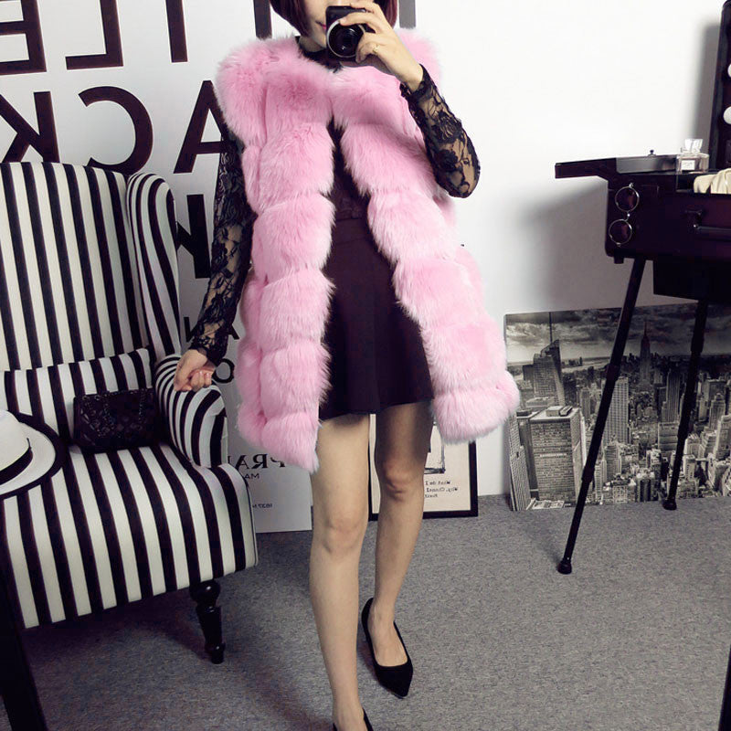 New Women Winter Sleeveless Faux Fox Fur Leather Thick Coat Outerwear Vest Plus Size Padded Jacket Overcoat Parka Q1778 - CelebritystyleFashion.com.au online clothing shop australia