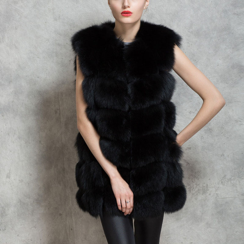 New Women Winter Sleeveless Faux Fox Fur Leather Thick Coat Outerwear Vest Plus Size Padded Jacket Overcoat Parka Q1778 - CelebritystyleFashion.com.au online clothing shop australia