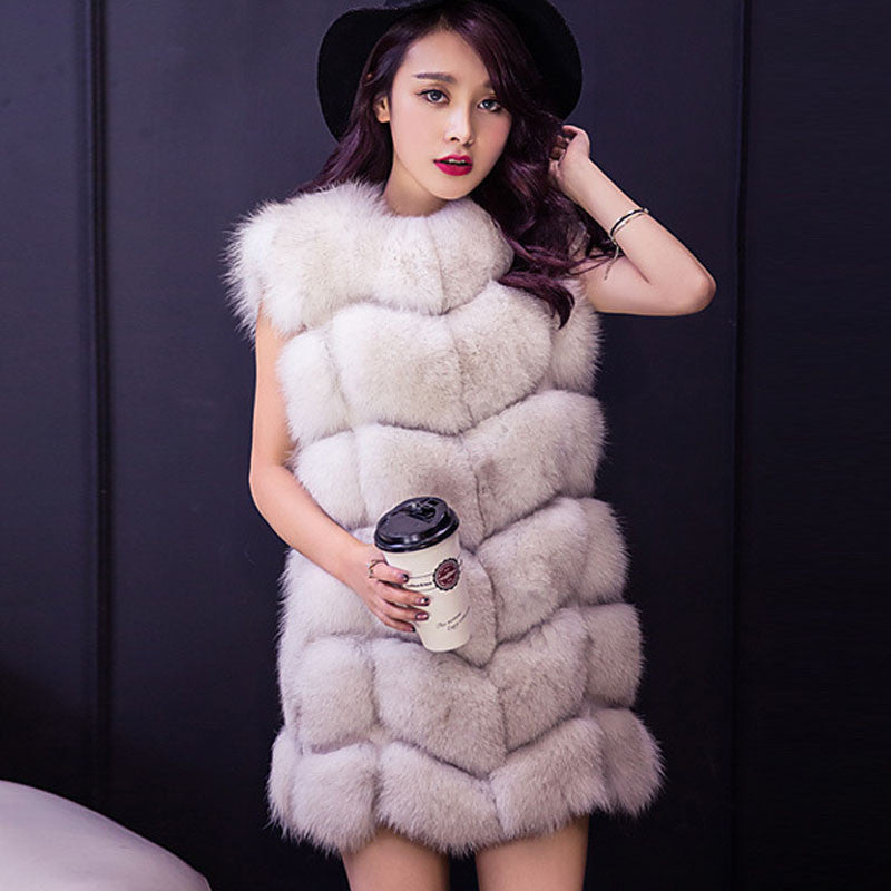 New Women Winter Sleeveless Faux Fox Fur Leather Thick Coat Outerwear Vest Plus Size Padded Jacket Overcoat Parka Q1778 - CelebritystyleFashion.com.au online clothing shop australia